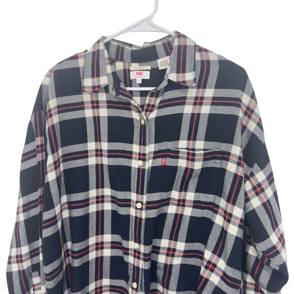 Levis Women Relaxed Fit Plaid Button-Up Shirt SZ Large Black/Red - Picture 2 of 14